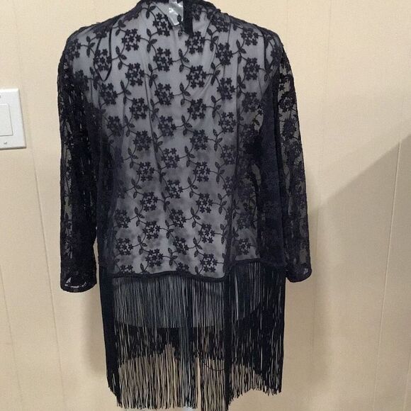 Wrap, H & M Womens Blue Wrap, L, Lace with fringe - Picture 5 of 9